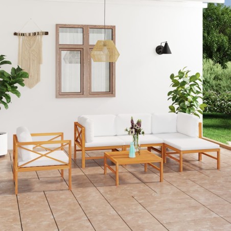 vidaXL Set de muebles de jardín 6 pzas madera de teca y cojines crema