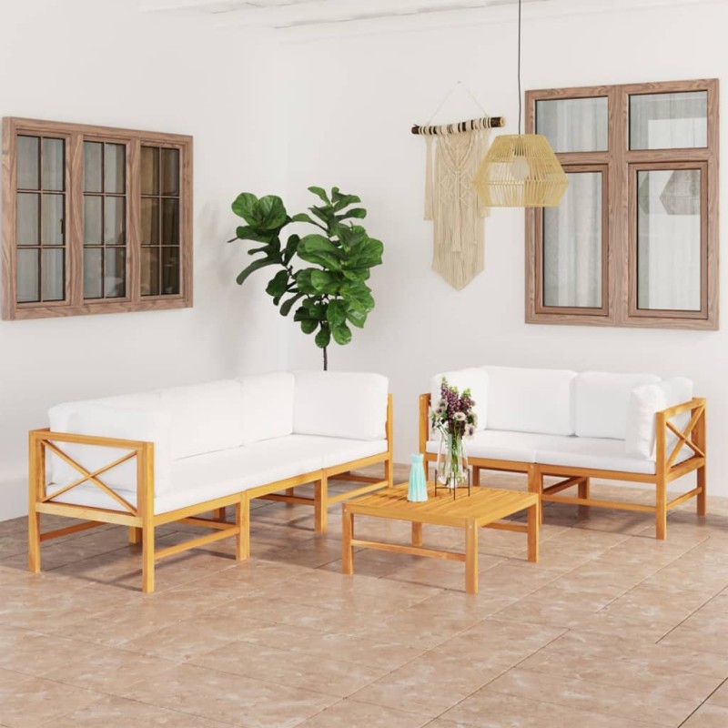 vidaXL Set de muebles de jardín 6 pzas madera de teca y cojines crema vidaXL Set de muebles de jardín 6 pzas madera de teca y cojines crema