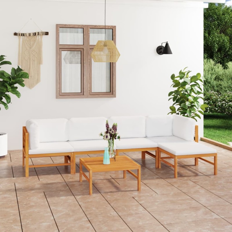 vidaXL Set de muebles de jardín 6 pzas madera de teca y cojines crema vidaXL Set de muebles de jardín 6 pzas madera de teca y cojines crema