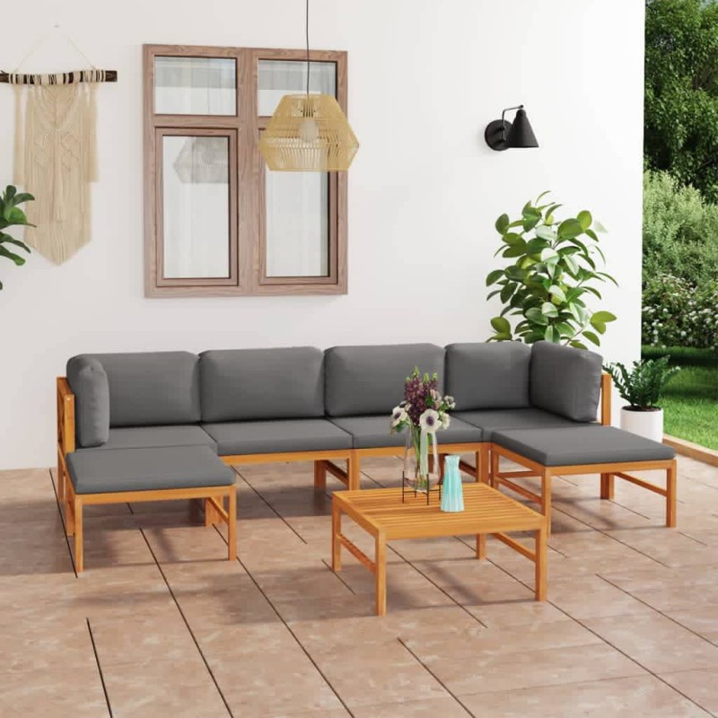 vidaXL Set de muebles de jardín 7 pzas madera de teca y cojines gris vidaXL Set de muebles de jardín 7 pzas madera de teca y cojines gris