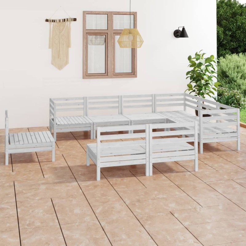 vidaXL Juego de muebles de jardín 9 piezas madera maciza pino blanco