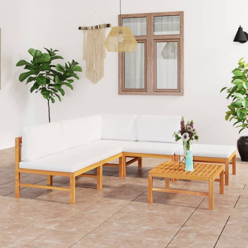 vidaXL Set de muebles de jardín 6 pzas madera de teca y cojines crema vidaXL Set de muebles de jardín 6 pzas madera de teca y cojines crema
