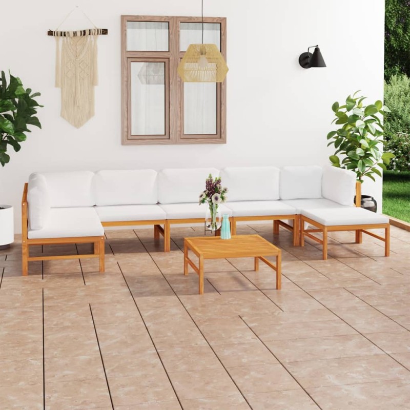 vidaXL Set de muebles de jardín 8 pzas madera de teca y cojines crema vidaXL Set de muebles de jardín 8 pzas madera de teca y cojines crema