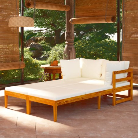 vidaXL Tumbonas con cojines crema 2 unidades madera de acacia 