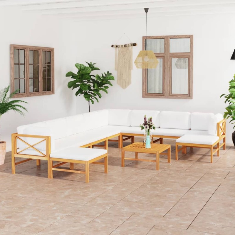 vidaXL Set de muebles de jardín 11 pzas madera de teca y cojines crema