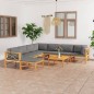 vidaXL Set de muebles de jardín 9 pzas madera de teca y cojines gris vidaXL Set de muebles de jardín 9 pzas madera de teca y cojines gris