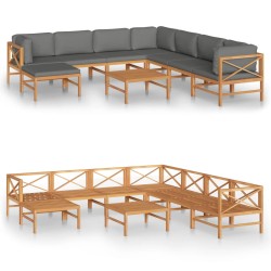 vidaXL Set de muebles de jardín 9 pzas madera de teca y cojines gris