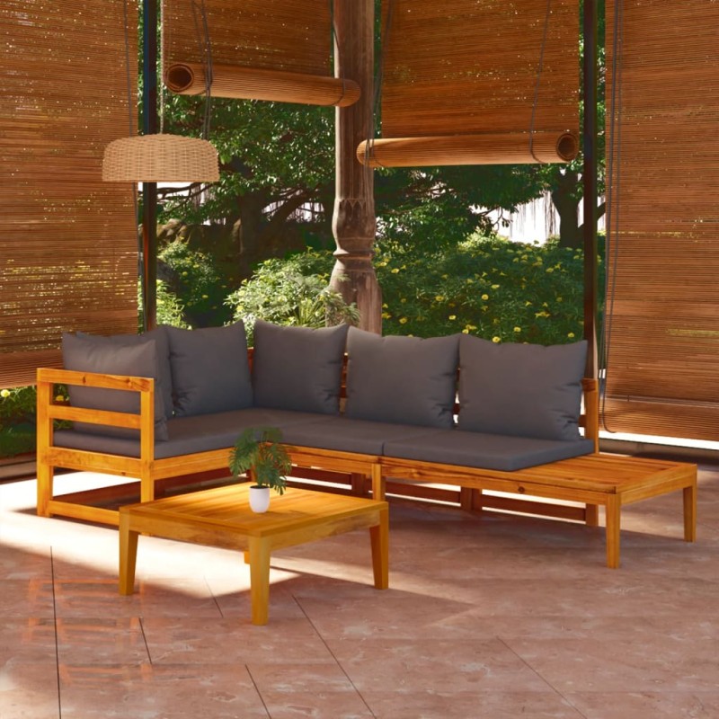 vidaXL Set muebles de jardín 4 pzas cojines gris oscuro madera acacia vidaXL Set muebles de jardín 4 pzas cojines gris oscuro madera acacia