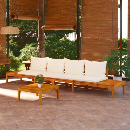 vidaXL Bancos de jardín con cojines blanco crema 2 uds madera acacia