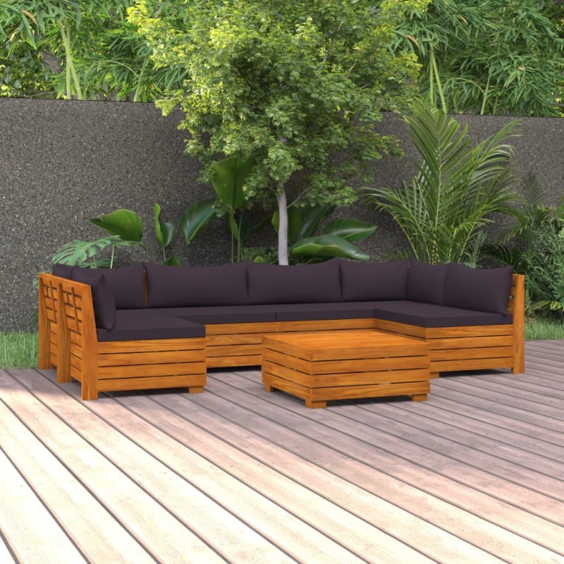 vidaXL Juego muebles de jardín y cojines 7 pzas madera maciza acacia vidaXL Juego muebles de jardín y cojines 7 pzas madera maciza acacia