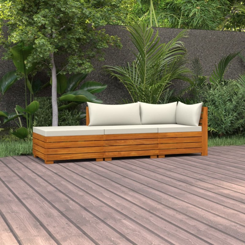 vidaXL Muebles de jardín 3 piezas con cojines madera maciza de acacia vidaXL Muebles de jardín 3 piezas con cojines madera maciza de acacia