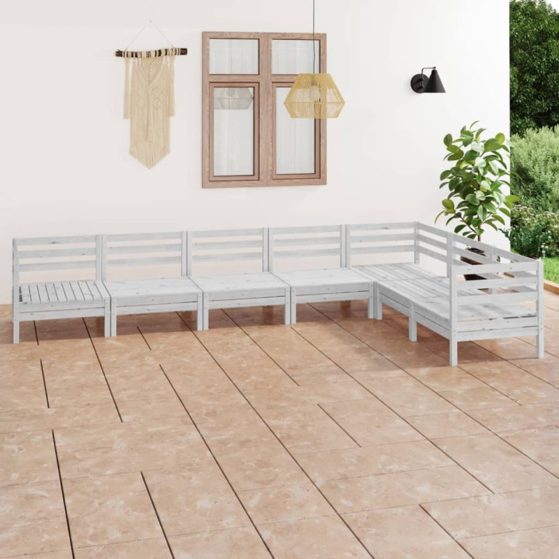 vidaXL Juego de muebles de jardín 7 piezas madera maciza pino blanco vidaXL Juego de muebles de jardín 7 piezas madera maciza pino blanco