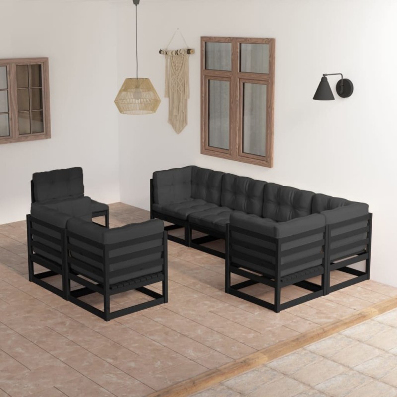vidaXL Muebles de jardín 8 pzas y cojines madera maciza pino vidaXL Muebles de jardín 8 pzas y cojines madera maciza pino