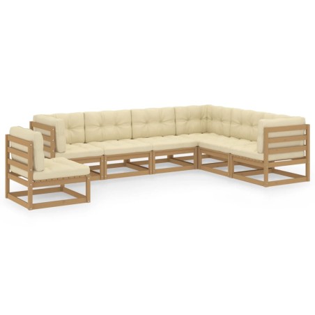 vidaXL Set de muebles de jardín 7 pzs cojines madera pino marrón miel