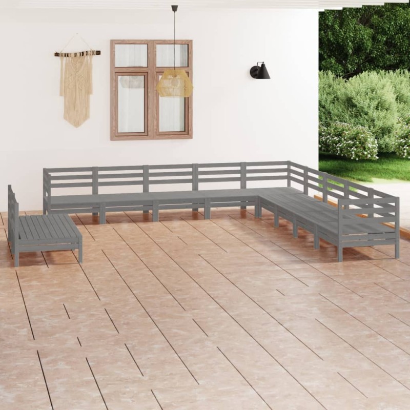 vidaXL Juego de muebles de jardín 11 piezas madera maciza de pino gris