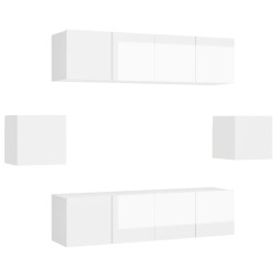 vidaXL Set de muebles de salón 6 pzas madera ingeniería blanco brillo