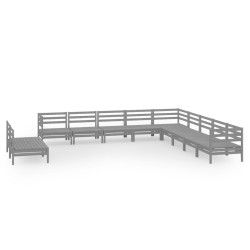 vidaXL Juego de muebles de jardín 11 piezas madera maciza de pino gris