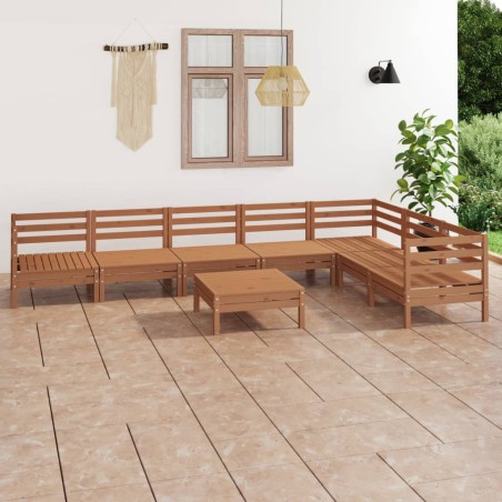 vidaXL Juego muebles de jardín 8 pzas madera maciza pino marrón miel