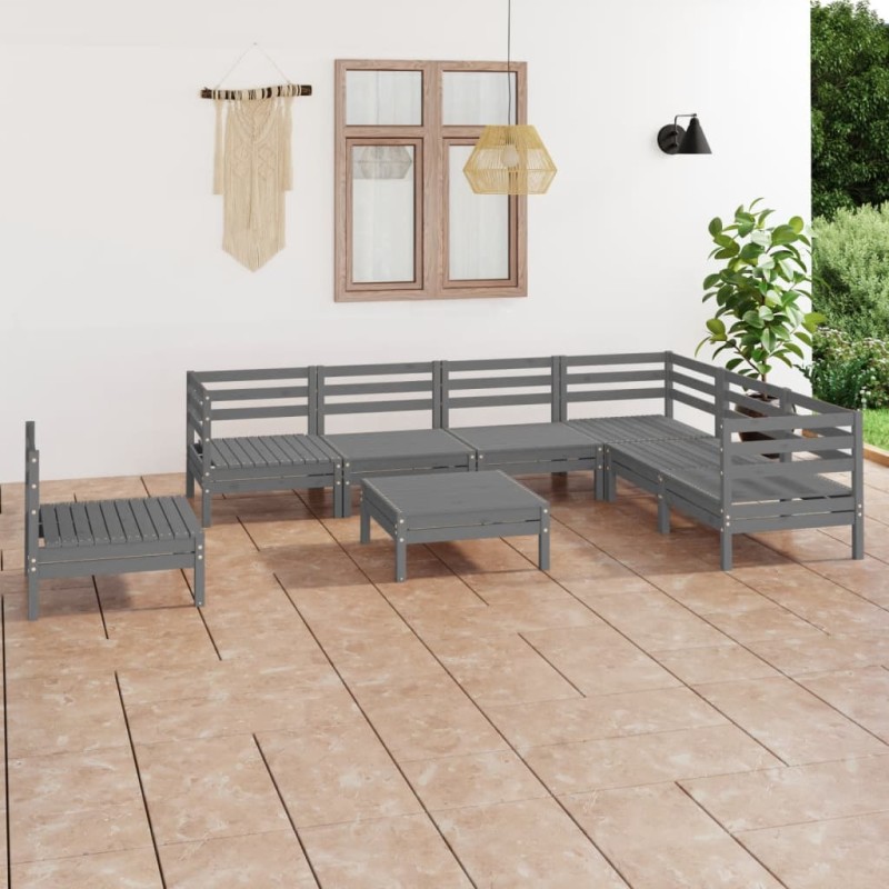 vidaXL Juego de muebles de jardín 8 piezas madera maciza de pino gris vidaXL Juego de muebles de jardín 8 piezas madera maciza de pino gris