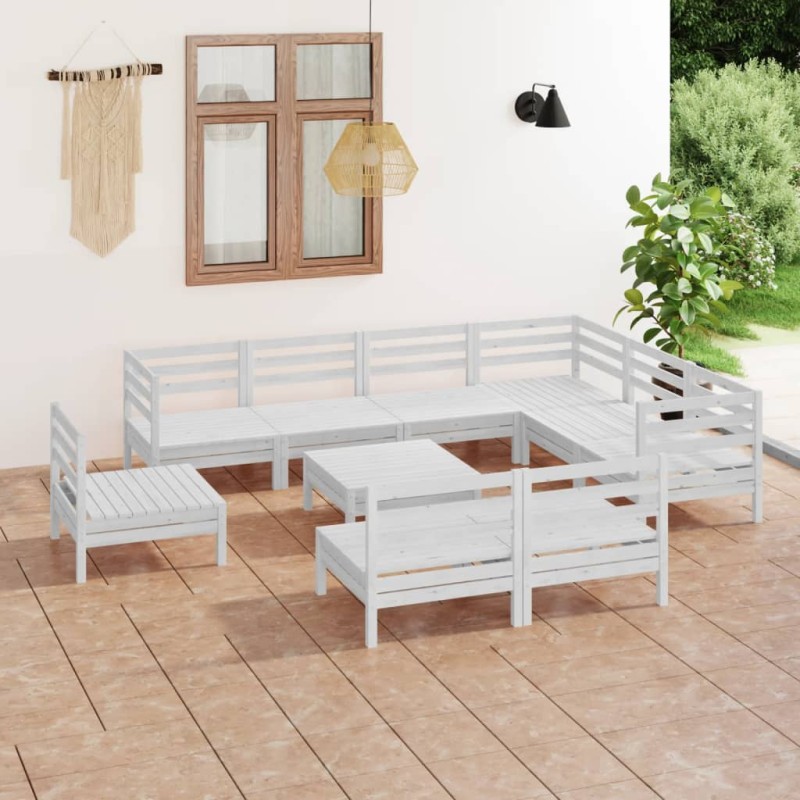 vidaXL Juego de muebles de jardín 10 piezas madera maciza pino blanco vidaXL Juego de muebles de jardín 10 piezas madera maciza pino blanco