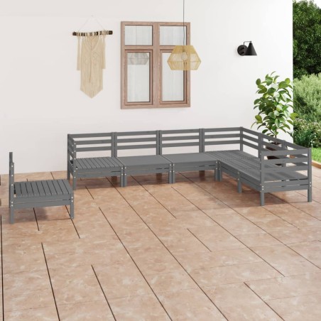 vidaXL Juego de muebles de jardín 7 piezas madera maciza de pino gris