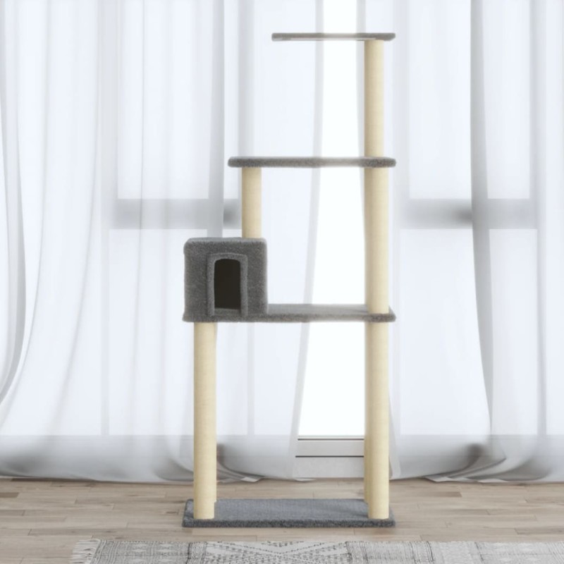 vidaXL Rascador para gatos con postes de sisal gris claro 147 cm vidaXL Rascador para gatos con postes de sisal gris claro 147 cm