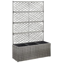 vidaXL Enrejado y arriate 3 macetas ratán sintético gris 83x30x130 cm