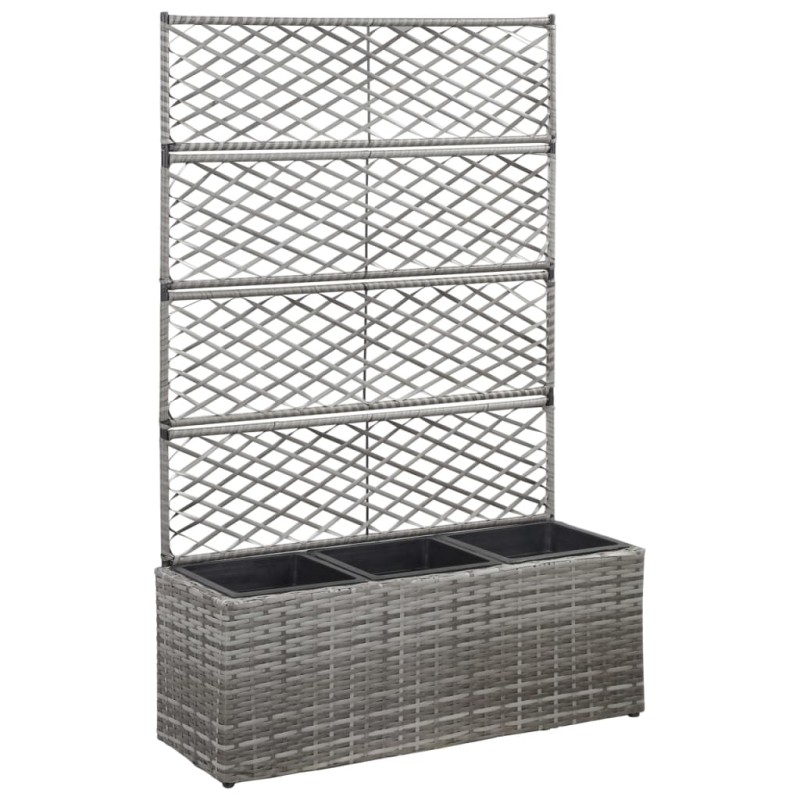 vidaXL Enrejado y arriate 3 macetas ratán sintético gris 83x30x130 cm vidaXL Enrejado y arriate 3 macetas ratán sintético gris 83x30x130 cm