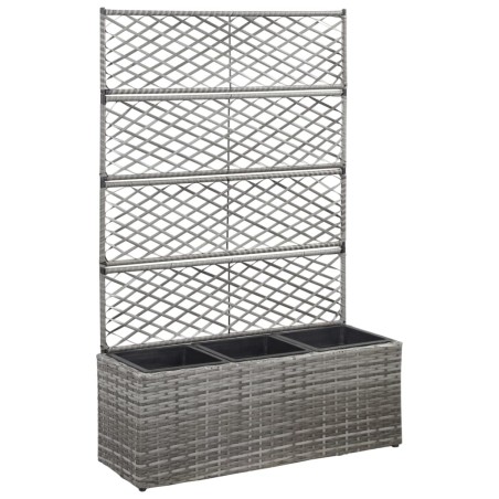 vidaXL Enrejado y arriate 3 macetas ratán sintético gris 83x30x130 cm