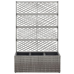 vidaXL Enrejado y arriate 3 macetas ratán sintético gris 83x30x130 cm