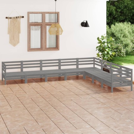 vidaXL Juego de muebles de jardín 8 piezas madera maciza de pino gris