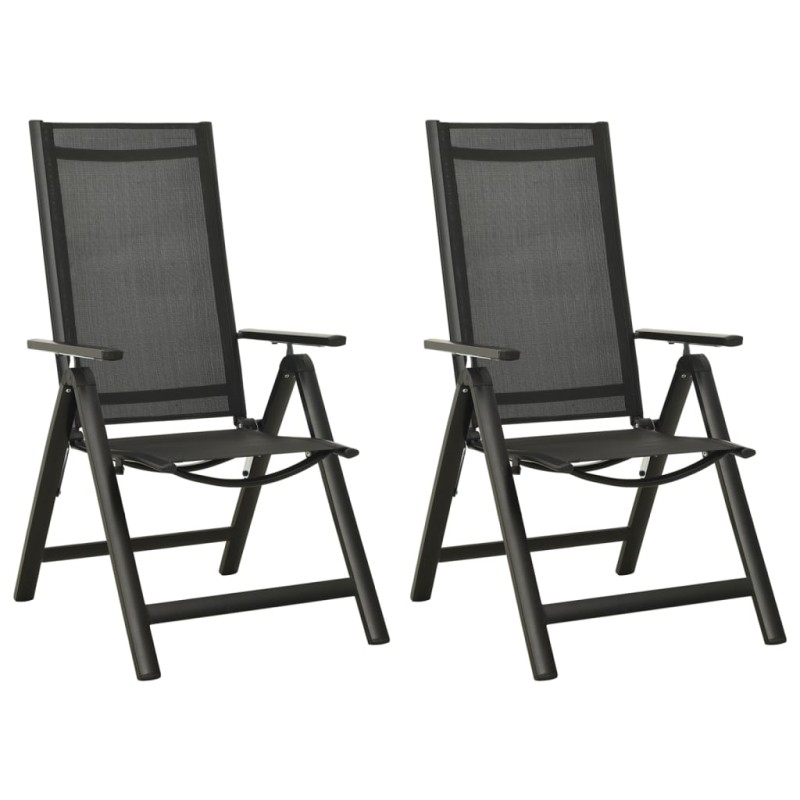 vidaXL Sillas plegables de jardín 2 uds textileno aluminio negro vidaXL Sillas plegables de jardín 2 uds textileno aluminio negro