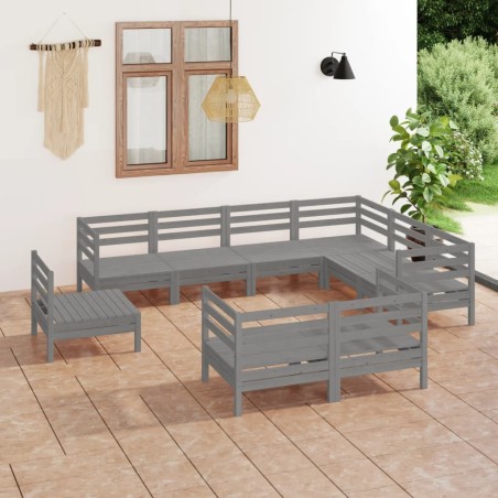 vidaXL Juego de muebles de jardín 9 piezas madera maciza de pino gris