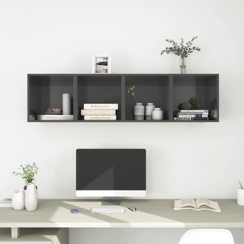 vidaXL Armario pared 4 uds madera contrachapada gris brillo 37x37x37cm vidaXL Armario pared 4 uds madera contrachapada gris brillo 37x37x37cm