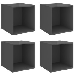 vidaXL Armario pared 4 uds madera contrachapada gris brillo 37x37x37cm