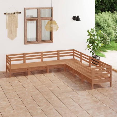 vidaXL Juego muebles de jardín 7 pzas madera maciza pino marrón miel