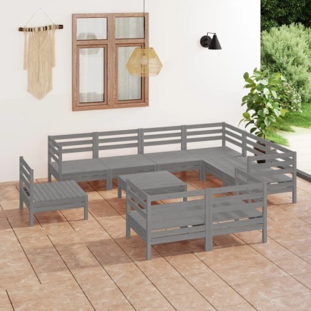 vidaXL Juego de muebles de jardín 10 piezas madera maciza de pino gris