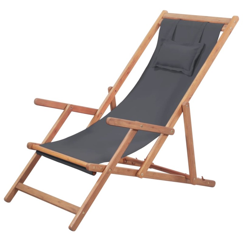 vidaXL Silla de playa plegable de tela y estructura de madera gris vidaXL Silla de playa plegable de tela y estructura de madera gris