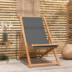 vidaXL Silla de playa plegable de madera maciza de teca gris