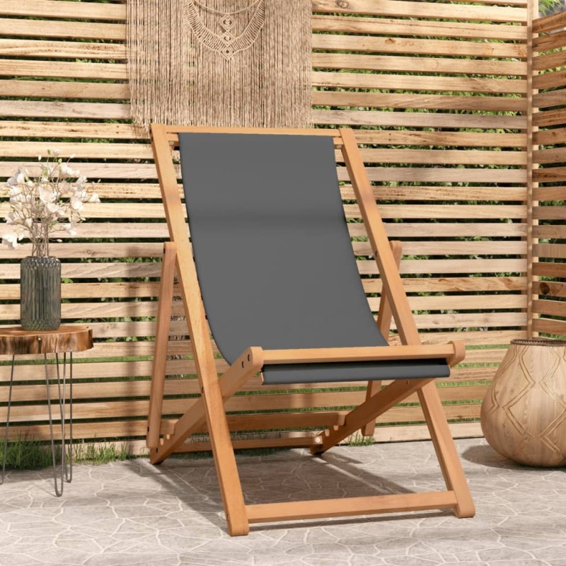 vidaXL Silla de playa plegable de madera maciza de teca gris vidaXL Silla de playa plegable de madera maciza de teca gris
