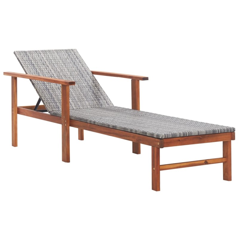 vidaXL Tumbona de ratán sintético y madera maciza de acacia gris vidaXL Tumbona de ratán sintético y madera maciza de acacia gris