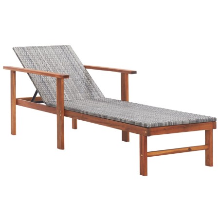 vidaXL Tumbona de ratán sintético y madera maciza de acacia gris