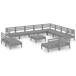 vidaXL Juego de muebles de jardín 13 piezas madera maciza de pino gris