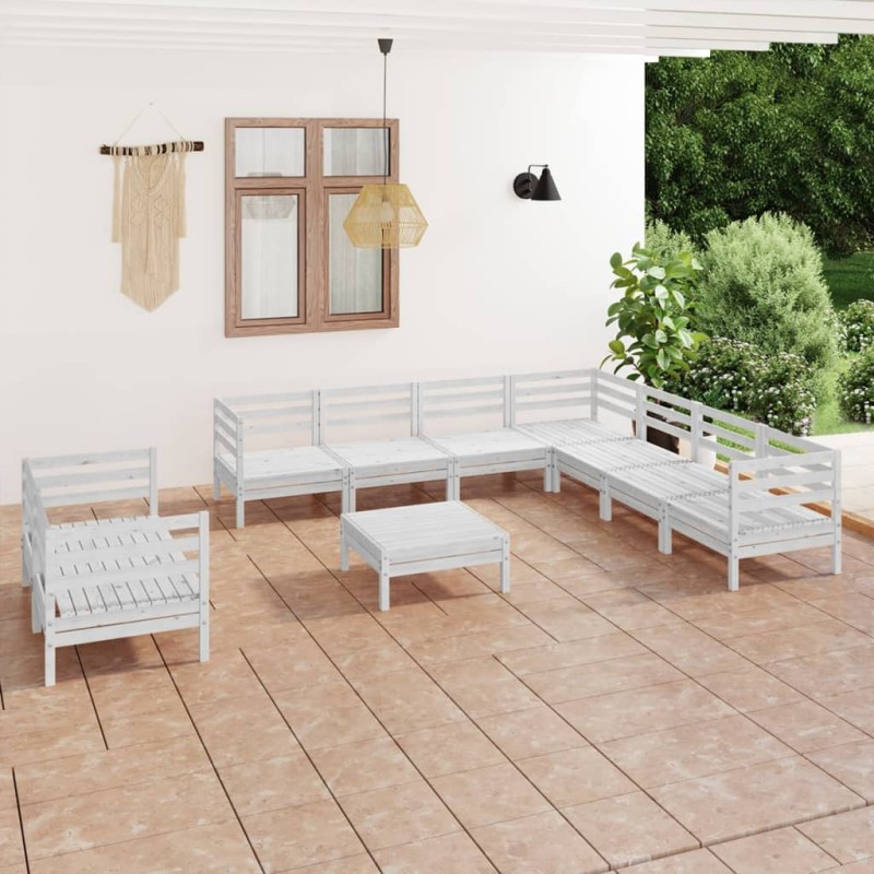 vidaXL Juego de muebles de jardín 10 piezas madera maciza pino blanco vidaXL Juego de muebles de jardín 10 piezas madera maciza pino blanco