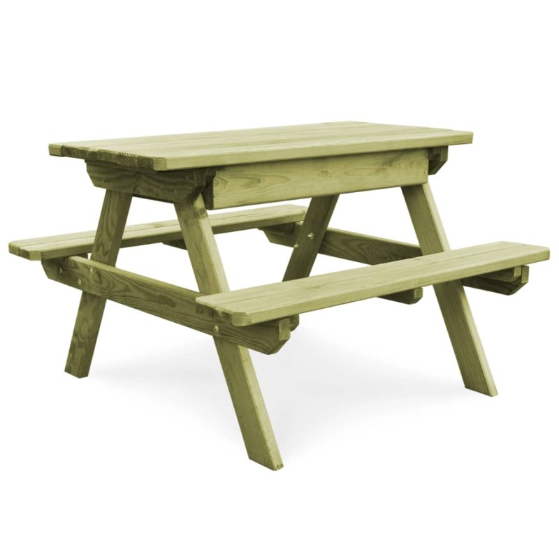 vidaXL Mesa de pícnic y bancos niños madera pino impregnada 90x90x58cm vidaXL Mesa de pícnic y bancos niños madera pino impregnada 90x90x58cm