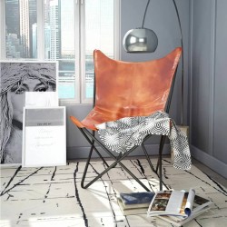 vidaXL Silla Butterfly de cuero auténtico marrón 