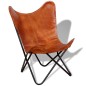vidaXL Silla Butterfly de cuero auténtico marrón 