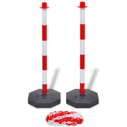 vidaXL Juego de barrera con postes con cadena de plástico 10 m 