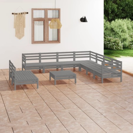vidaXL Juego de muebles de jardín 10 piezas madera maciza de pino gris