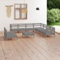 vidaXL Juego de muebles de jardín 10 piezas madera maciza de pino gris